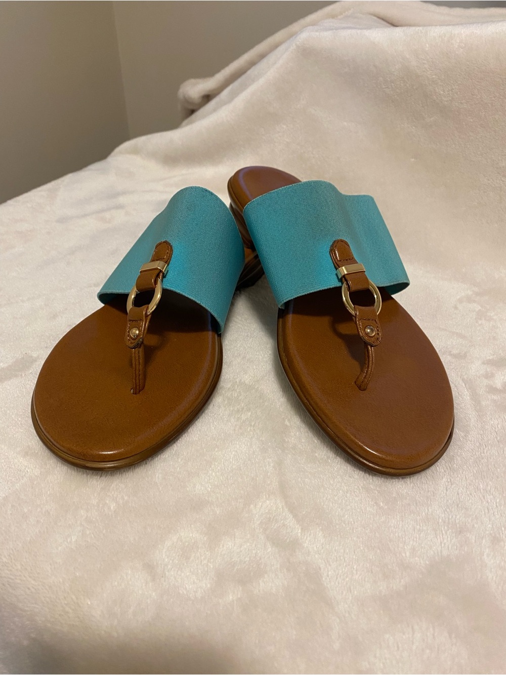 Italian Shoemakers Turquoise Slide Sandals with Gold Accent